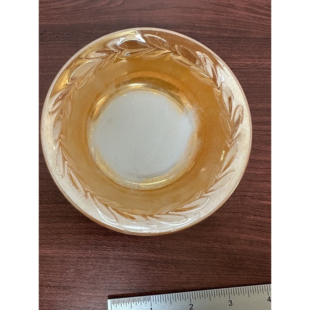 Fire King Bowl Orange 4 1/4" Leaf Patten Carnival Glass Vintage